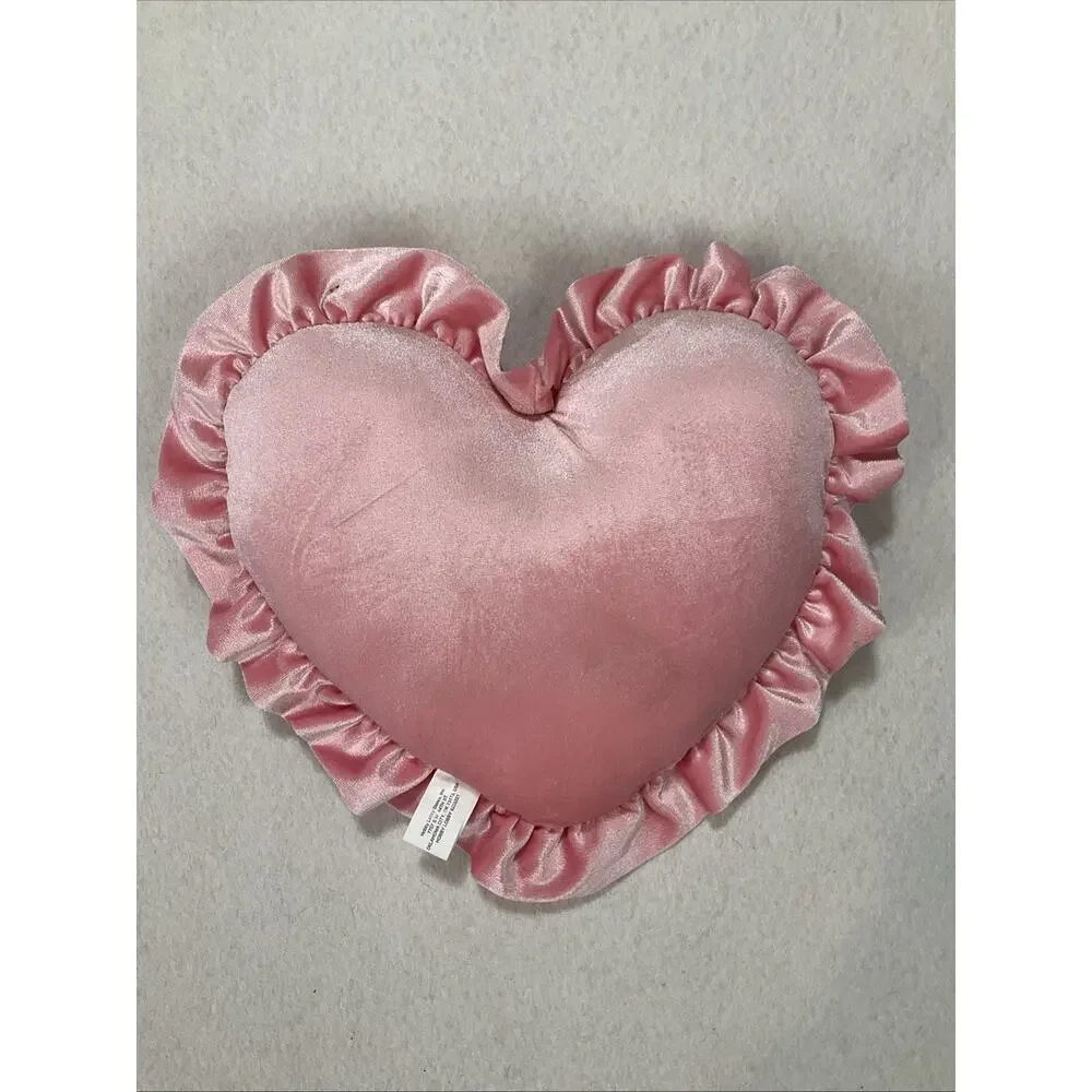 Sweet Pink Velvet Heart Decorative Throw Pillow, Solid, Ruffled Edge, Bedroom/LR
